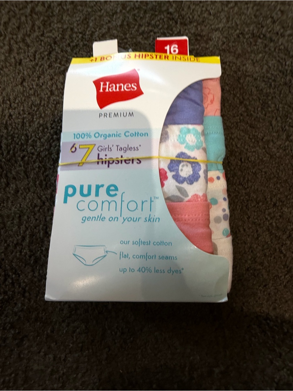 Hanes Girls' Pure Comfort 7-Pack Hipster Underwear -  Sz 16
